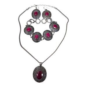 Samuel Benham BJC Sterling Silver Ruby Red Jewelry Set Necklace Bracelet Earring